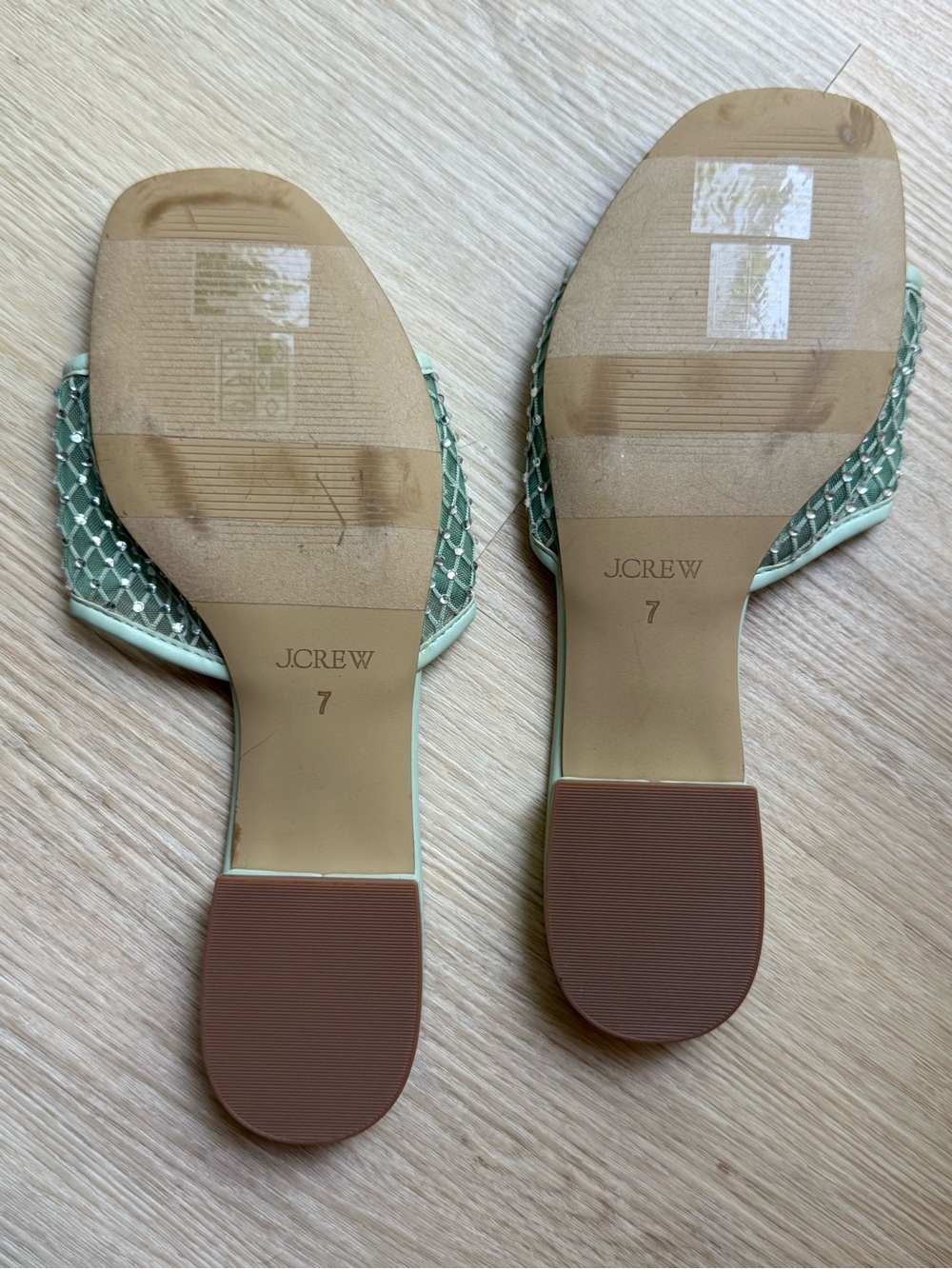 J. Crew Mint Green Mesh Rhinestone Crystal-Embellished Slide Sandals - Picture 5 of 6